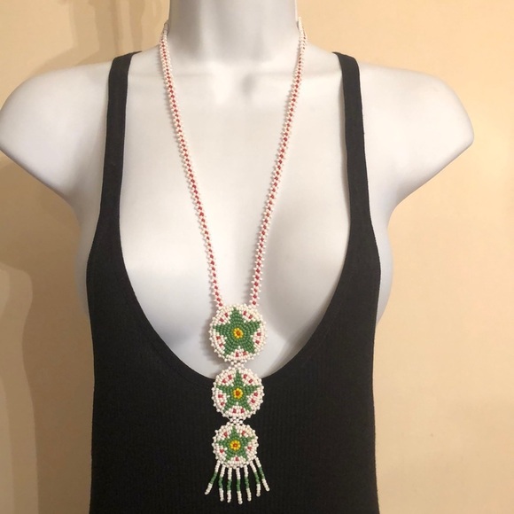 Native American Tripple Medallion Seed Bead Necklace Boho Southwestern - Picture 1 of 6